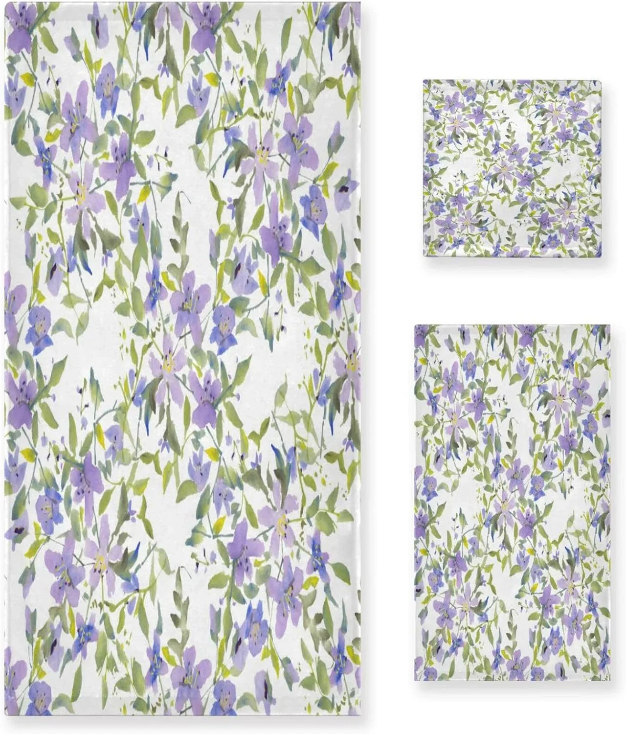 Wellsay Purple Flowers Bath Towel Set of 3, Highly Absorbent & Soft Bathroom Towels Set Quick Dry Towels Set for Bathroom Spa Beach (1 Bath Towels, 1 Hand Towel, 1 Washcloth)