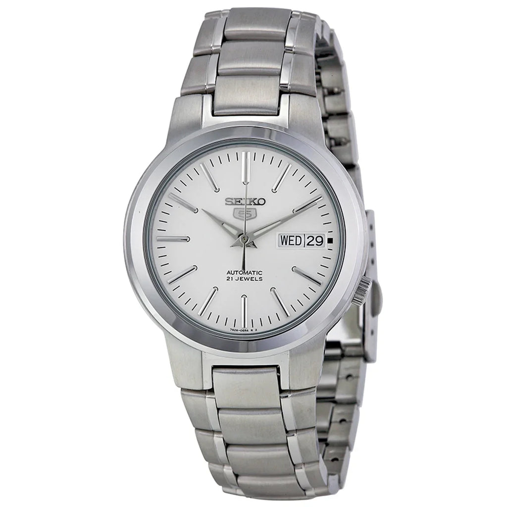 Seiko Men's SNKA01 5 Automatic White Dial Stainless Steel Bracelet Watch