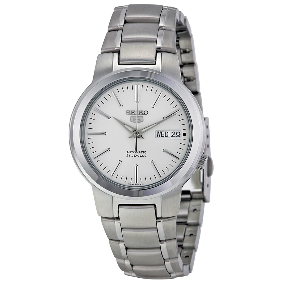 Seiko Men's SNKA01 5 Automatic White Dial Stainless Steel Bracelet Watch
