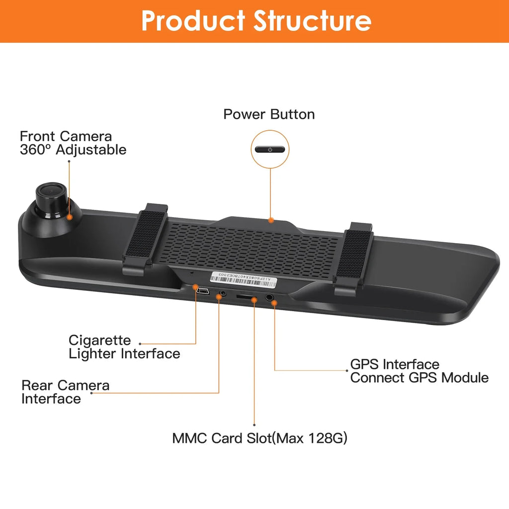 4K iMounTEK Car DVR 12in Dash Cam Camcorder Camera Recorder with 170° Angle Loop Recording Motion Detection Night Vision Voice Control APP Control G-sensor