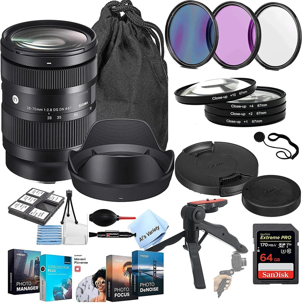 Sigma 28-70mm f/2.8 DG DN Contemporary Lens for Sony E W/Extreme Pro SD Card, Photo Edit Software, More 27pcs