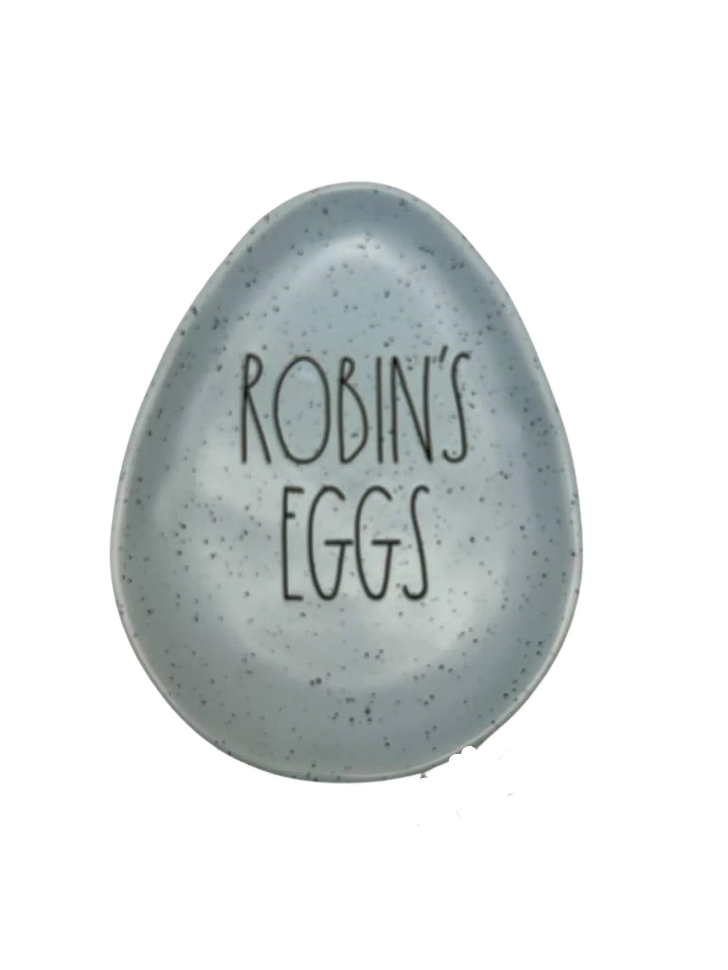 Rae Dunn Speckled ROBINS EGGS in Black LL letters Ceramic Egg shaped 6" x 8" Plate Easter