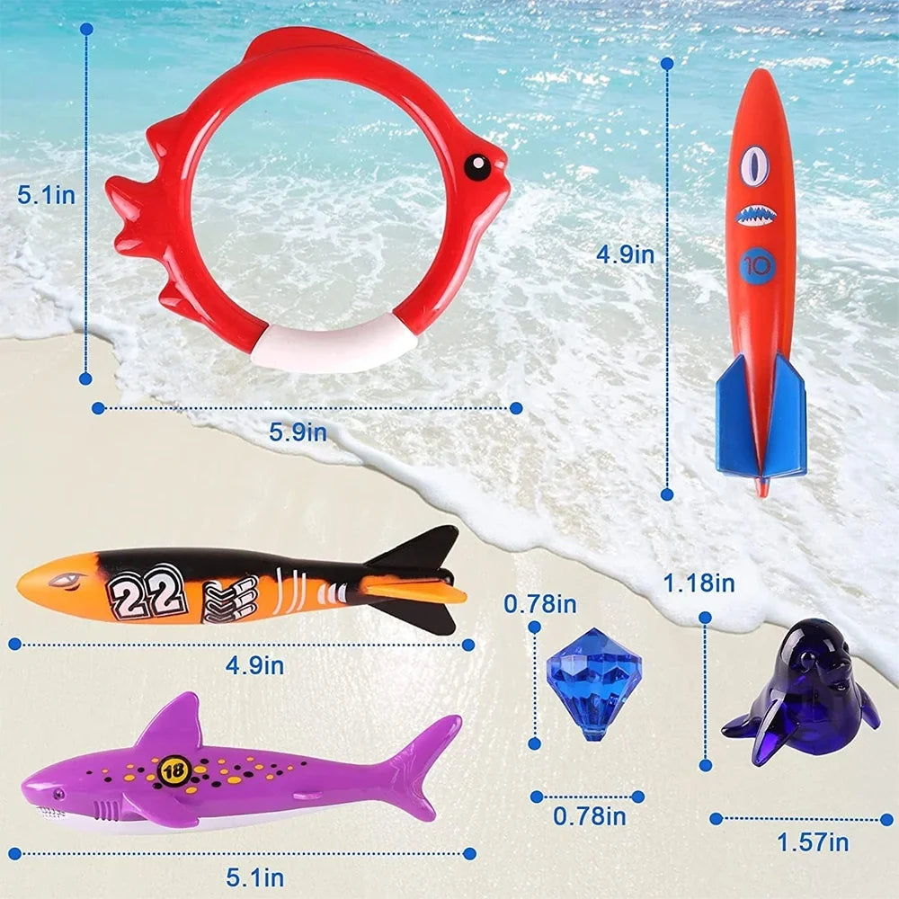 Playoza Summer Pool Diving Swimming Toys for Kids,Fun Swim Games Set, Underwater Dive Gifts with Storage Bag,20 Pack Swimming Pool Toys Swim Learning & Diving Skill Development for Boys Girls