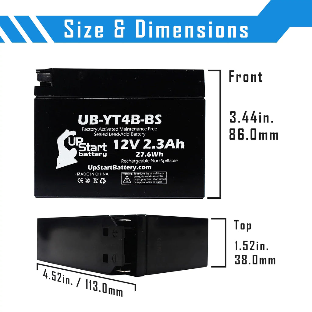 3-Pack UpStart Battery Replacement for 2008 Yamaha SR400 400CC Factory Activated, Maintenance Free, Motorcycle Battery - 12V, 2.3Ah, UB-YT4B-BS