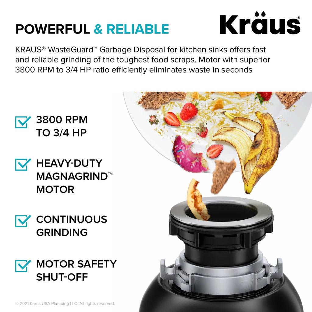 Kraus Standard PRO 23-inch 16 Gauge Undermount Single Bowl Stainless Steel Kitchen Sink with Waste Guard Continuous Feed Garbage Disposal