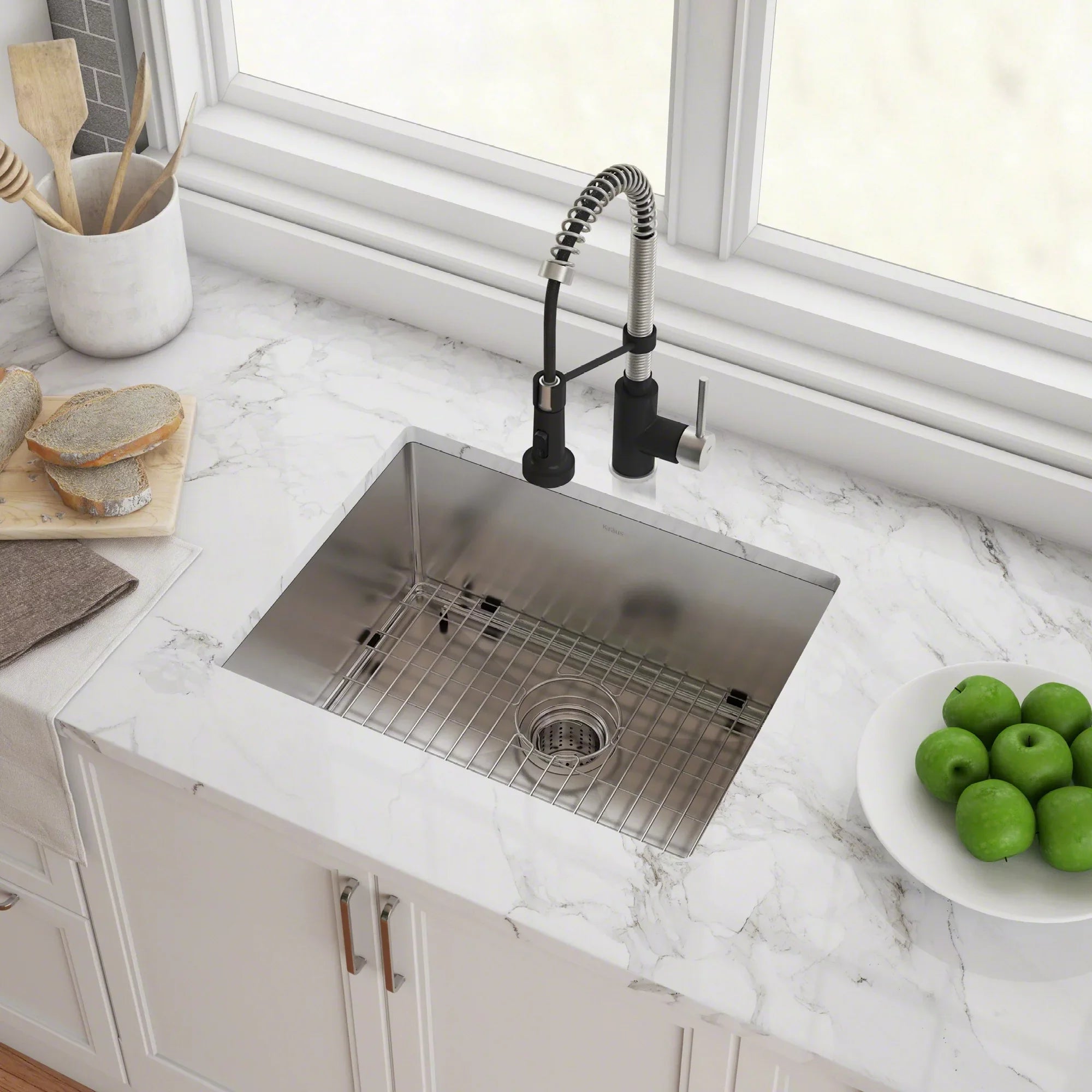 Kraus Standard PRO 23-inch 16 Gauge Undermount Single Bowl Stainless Steel Kitchen Sink with Waste Guard Continuous Feed Garbage Disposal