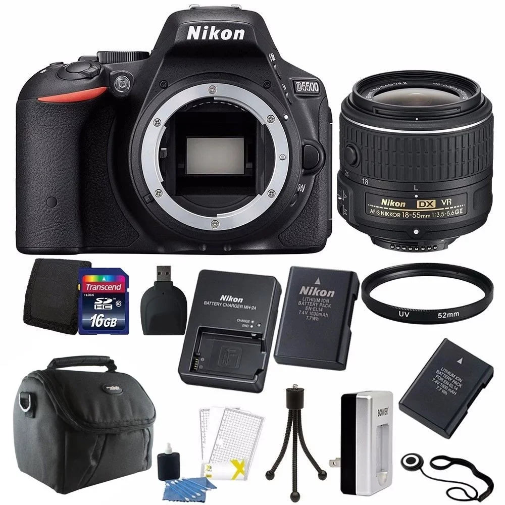 Nikon D5500 DSLR Camera + 18-55mm VR Lens + Two Batteries and Charger + 16GB Kit