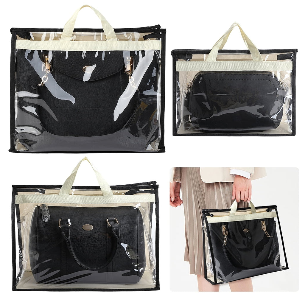 3 Pcs Dust Bags for Handbags, Clear Handbag Storage, Purse Storage Organizer for Closet, Purse Protection Hanging Closet Organizer with Zipper and Handles