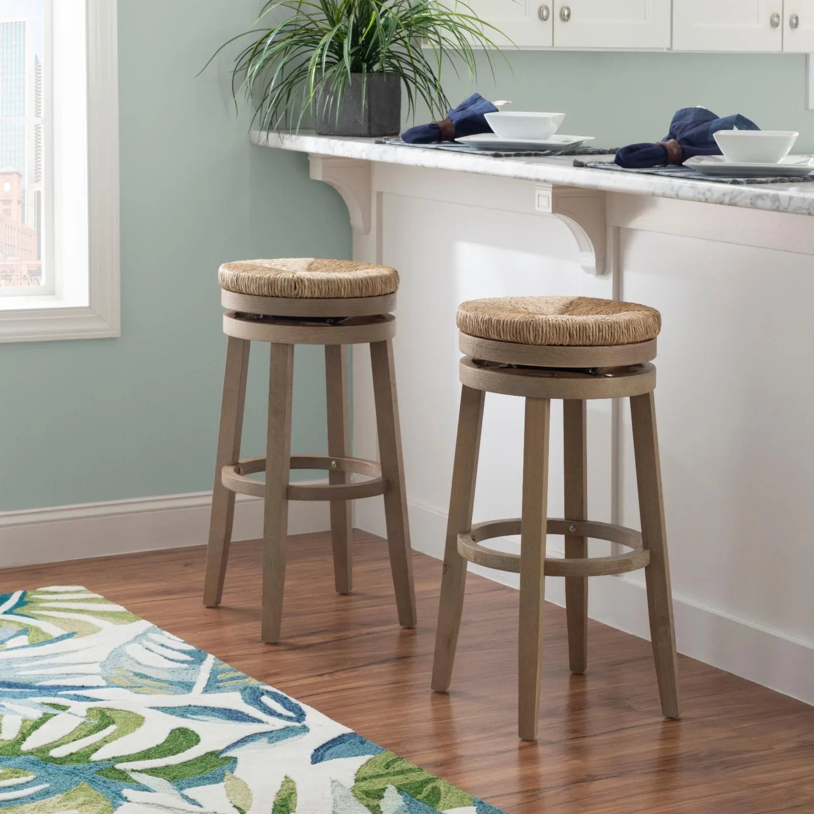 Powell Morgan 31 in. Swivel Bar Stool - Natural with Natural Rush