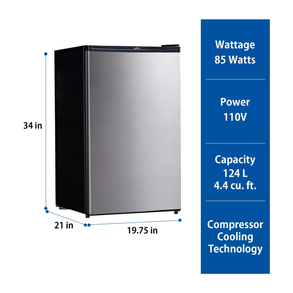 Koolatron Stainless Steel Compact Fridge with Freezer 4.4 Cu Ft (124L) Refridgerator