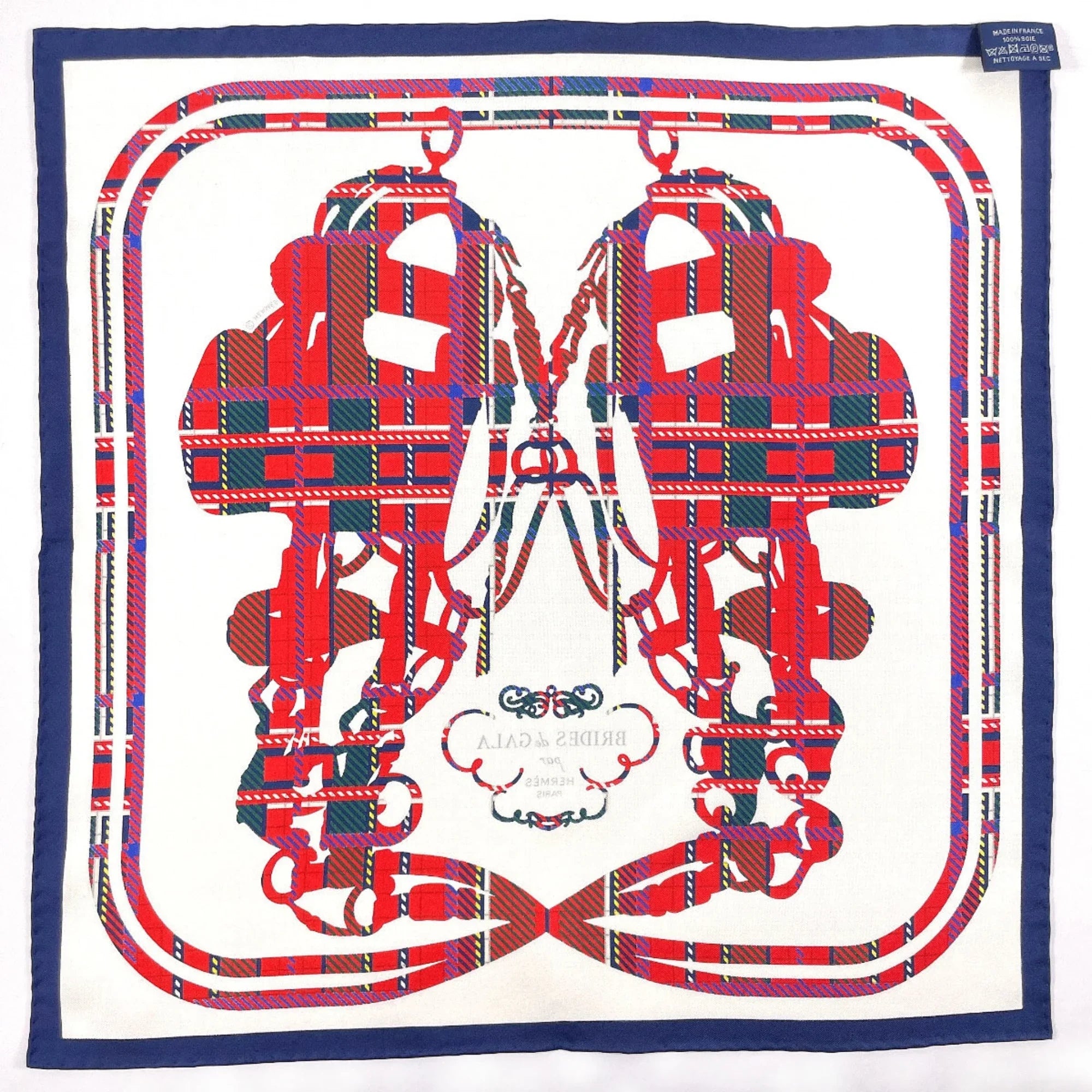 Pre-Owned HERMES Gavroche Carre 45 Brides de Gala Tartan Scarf Muffler Silk White Women's N3123233 (Good)