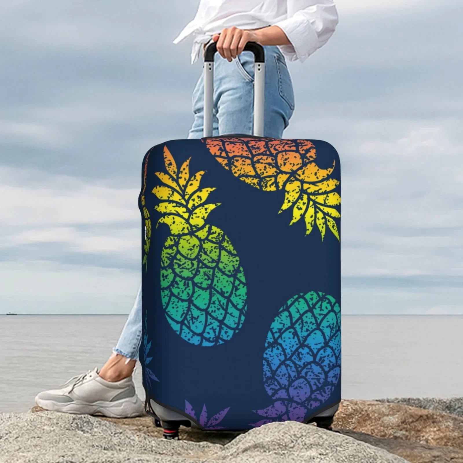 Ocsxa Travel Dust-Proof Suitcase Protection Abstract Bright Pineapple Fruit Retro Print Luggage Wrap Protector For 18-32inch