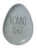 Rae Dunn Speckled ROBINS EGGS in Black LL letters Ceramic Egg shaped 6" x 8" Plate Easter