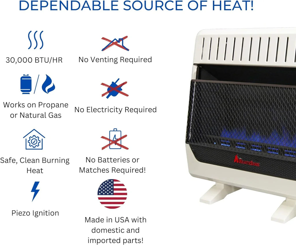 Hearth Sense Dual Fuel Vent less Blue Flame Heater with Base and Blower 30,000 BTU, T-Stat Control Model# BF30T-BB