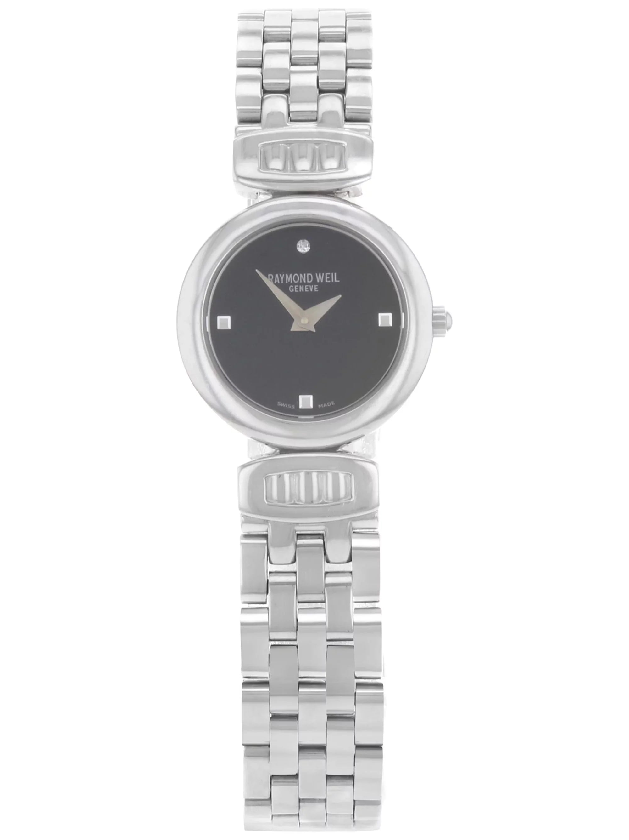 Pre-Owned Raymond Weil Chorus Steel Black Dial Quartz Ladies Watch 5890-ST-20082 (Good)