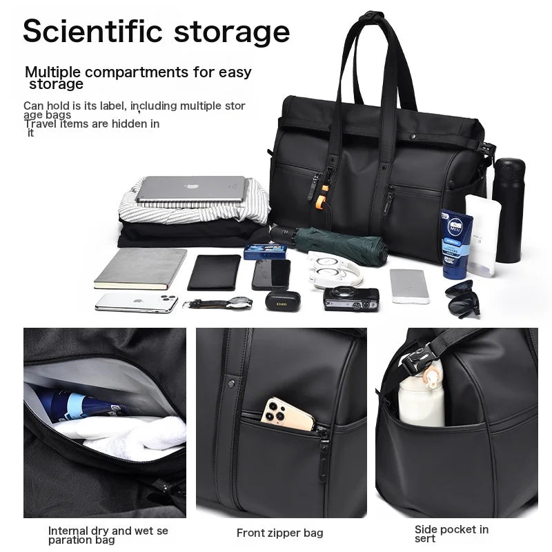 Waterproof Travel Bag Dry And Wet Separation Leather Feel Large Capacity Business Trip Handbag Men'S And Women'S Luggage Bag Sports And Fitness Bag