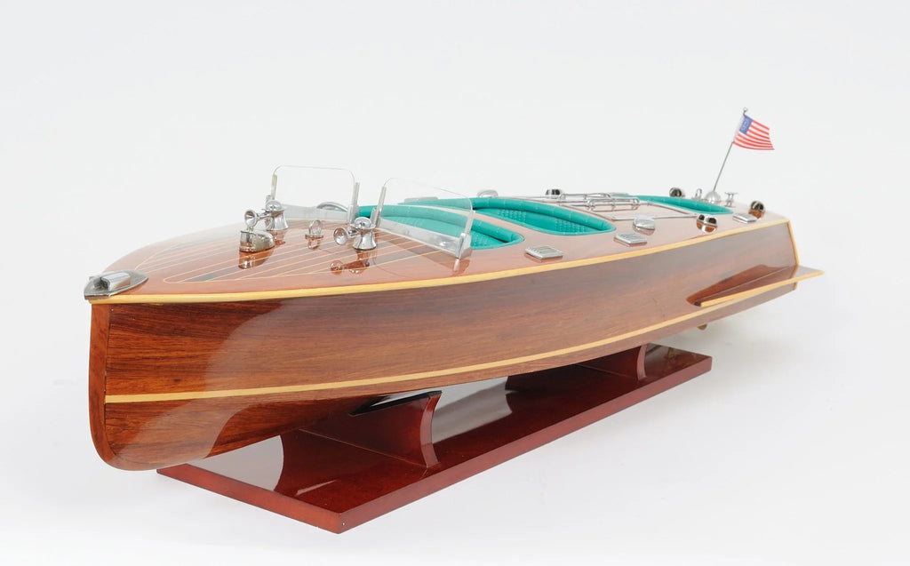 HomeRoots 9 in. Wood Brown C1928 Chris Craft Triple Cockpit Hand Painted Decorative Vessel