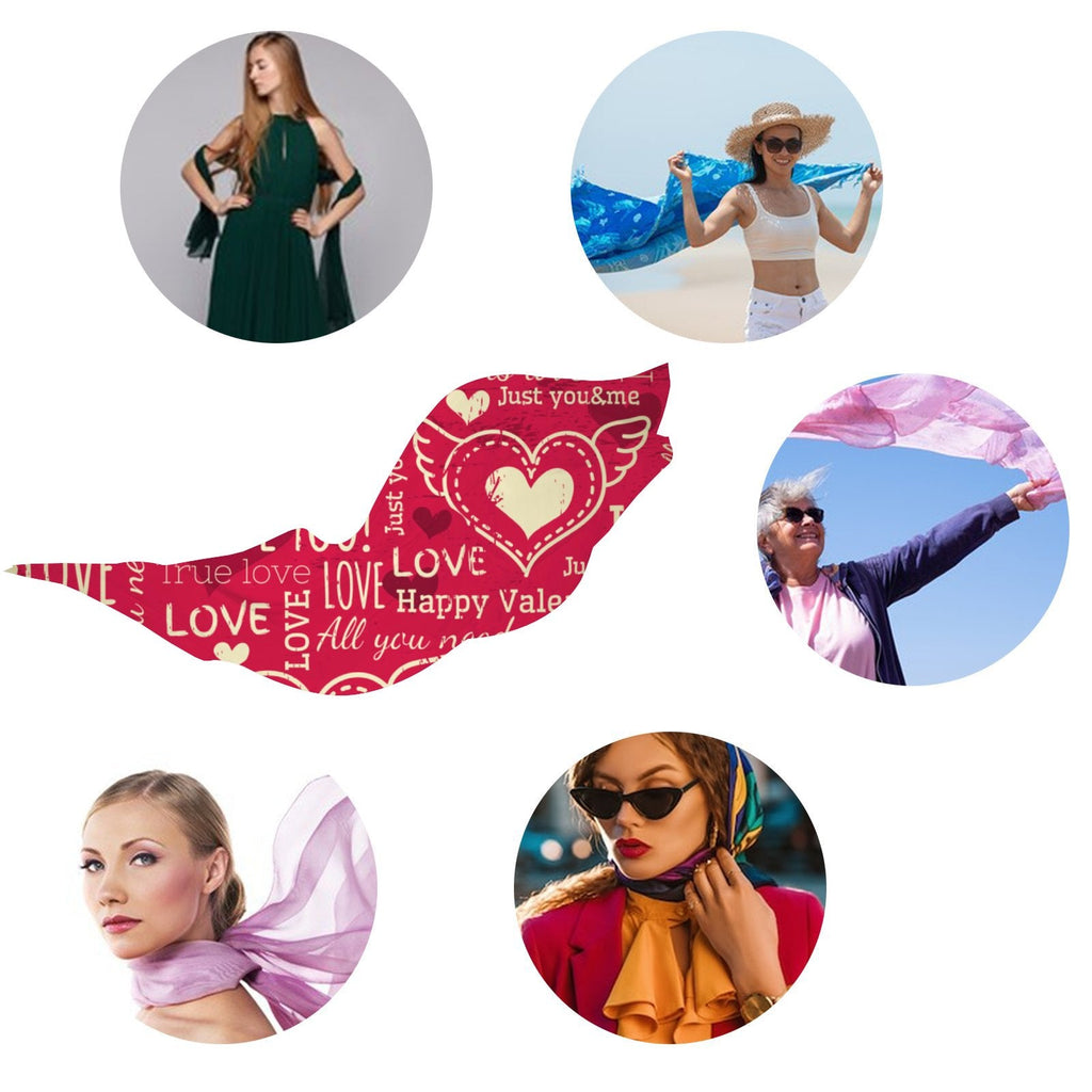 FREEAMG Heart and Wishes Silk Long Scarf for Women Large Oblong Sunscreen Shawls Wraps Neck Headscarf Hair Wraps Gift Packed