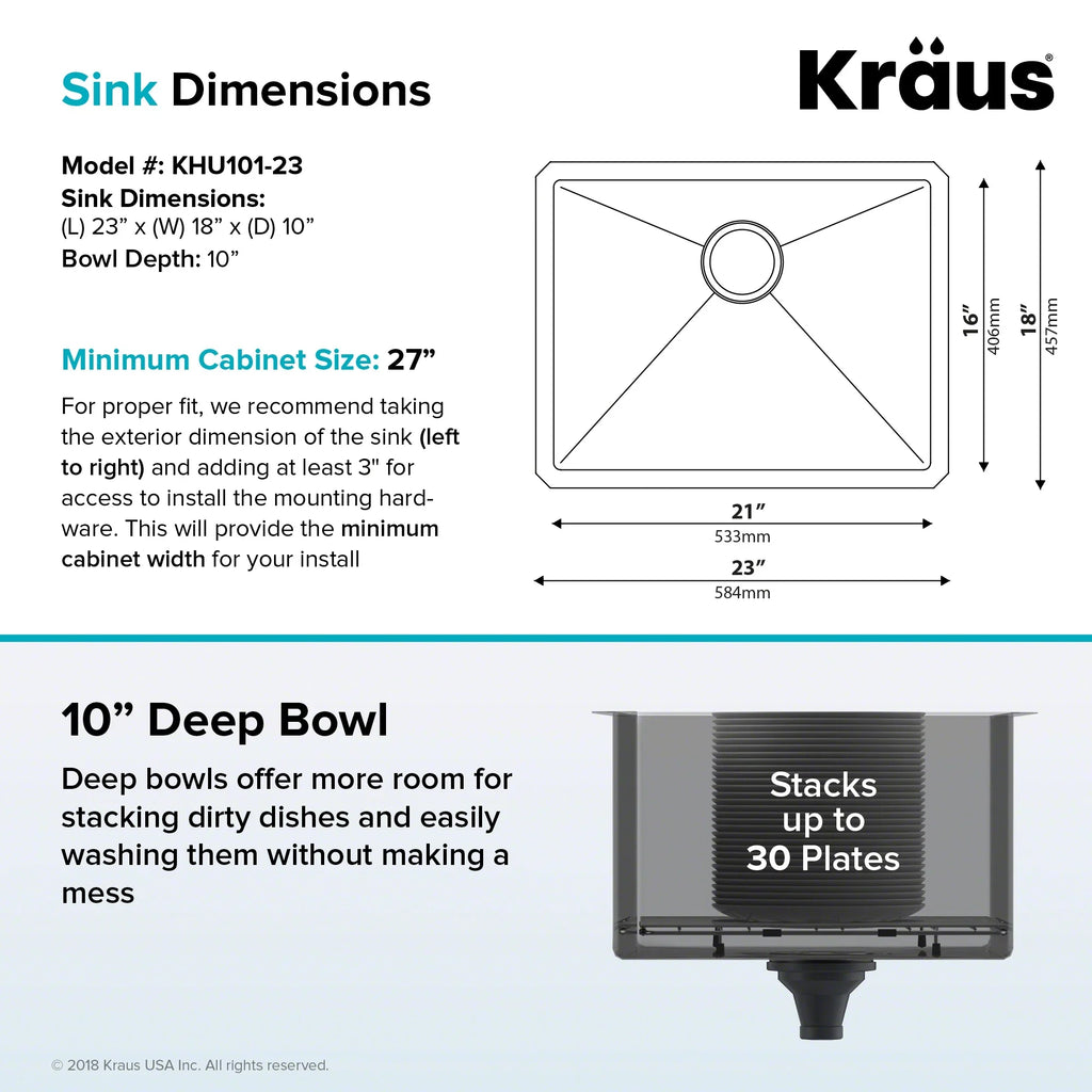Kraus Standard PRO 23-inch 16 Gauge Undermount Single Bowl Stainless Steel Kitchen Sink with Waste Guard Continuous Feed Garbage Disposal