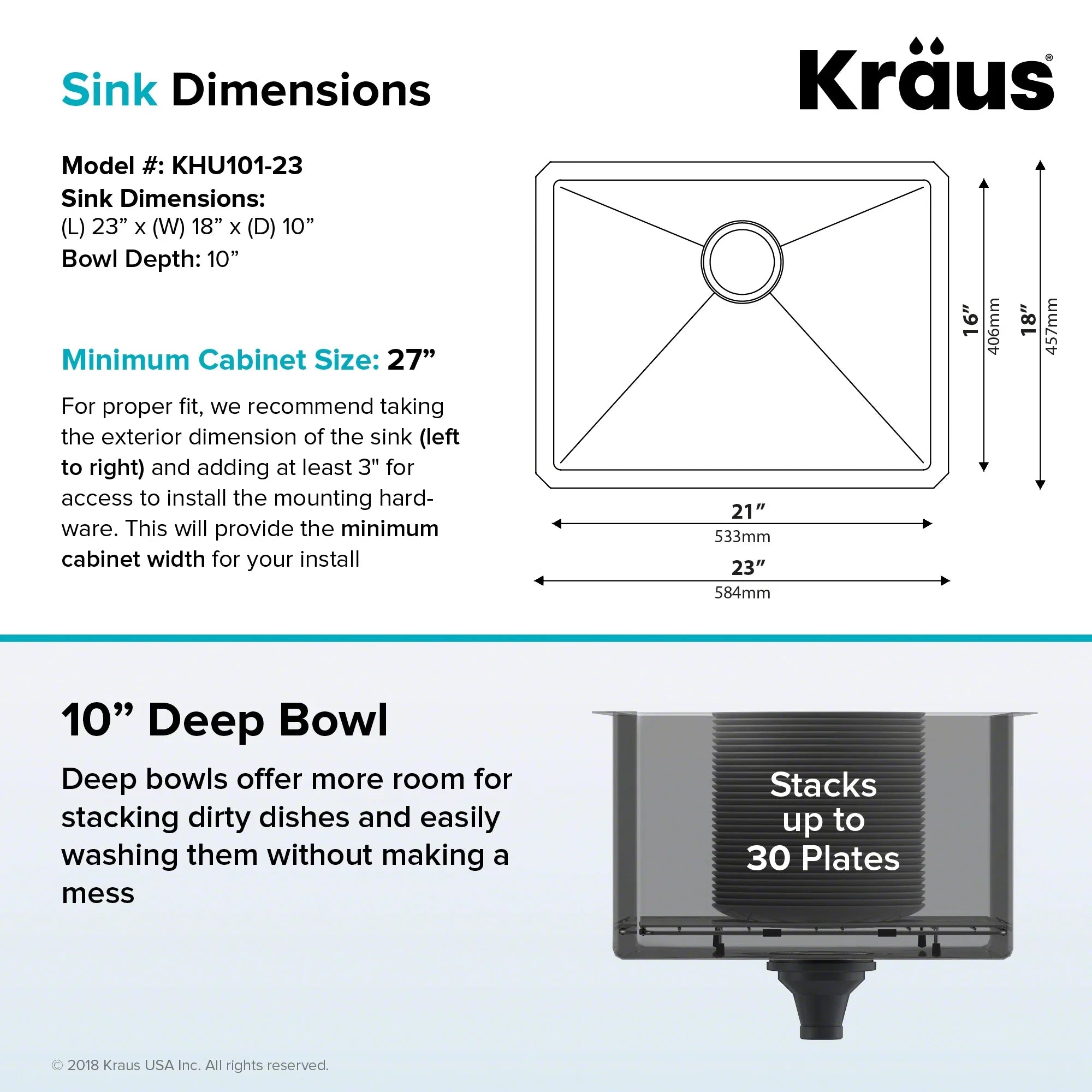 Kraus Standard PRO 23-inch 16 Gauge Undermount Single Bowl Stainless Steel Kitchen Sink with Waste Guard Continuous Feed Garbage Disposal