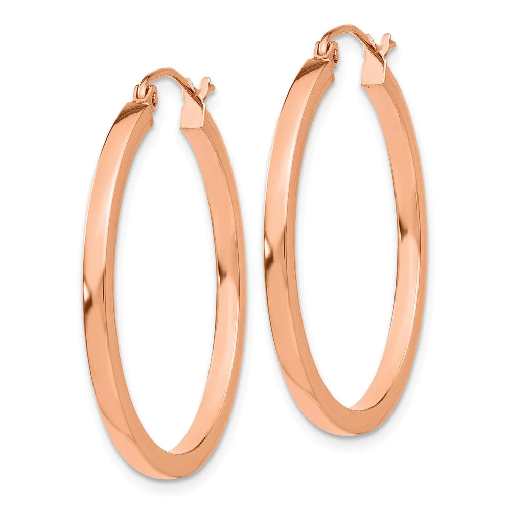 Real 14kt Rose Gold Lightweight Princess Square Tube Hoop Earrings; for Adults and Teens; for Women and Men