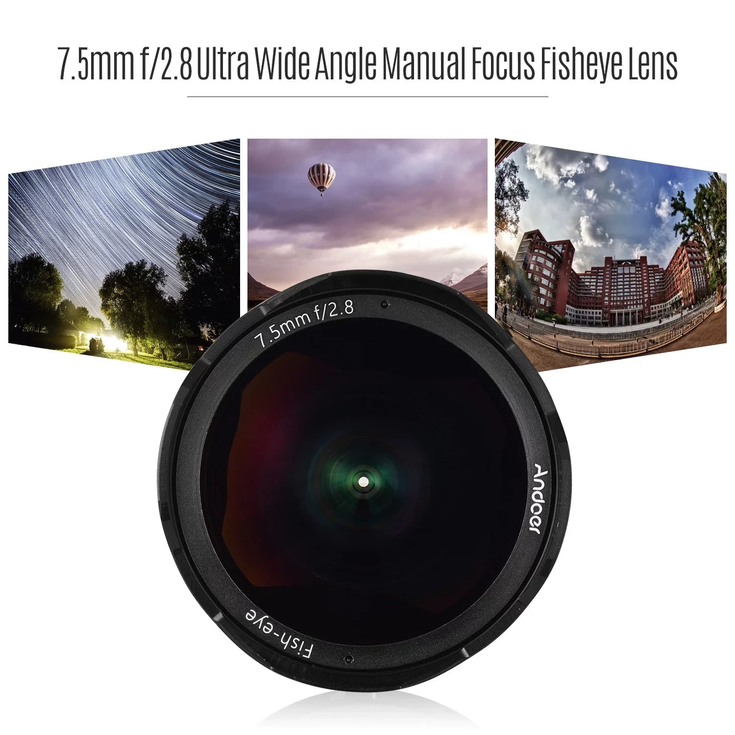 Andoer Camera lens,7.5mm F2.8 Manual Wide Aperture E-mount Lens 180° Wide Aps-c FrameLens Suitable With F2.8 Manual Fisheye Aperture E-mount Lens A6300 A6000 5100 Camera A6600 A6100 Ainn