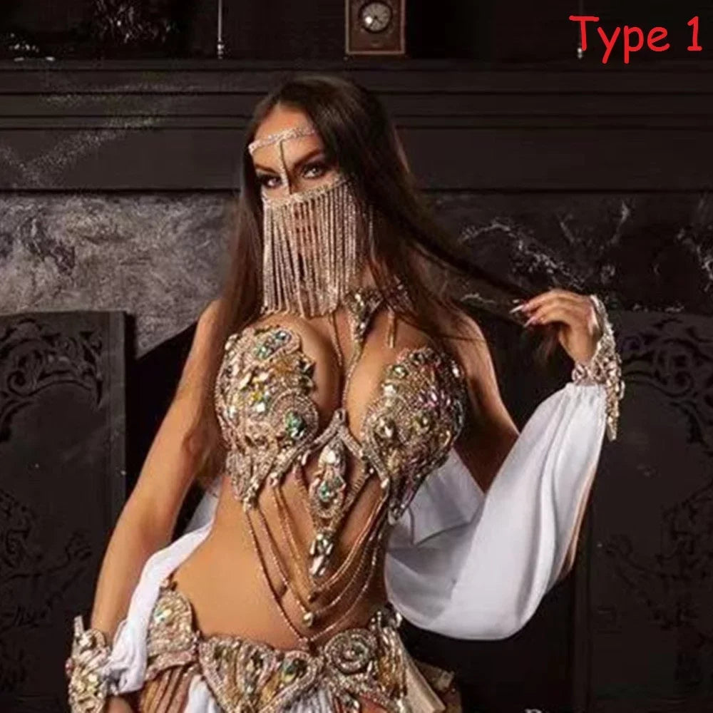 Rhinestone Crystal Tussle Mask Women Face Jewelry Halloween Accessories
