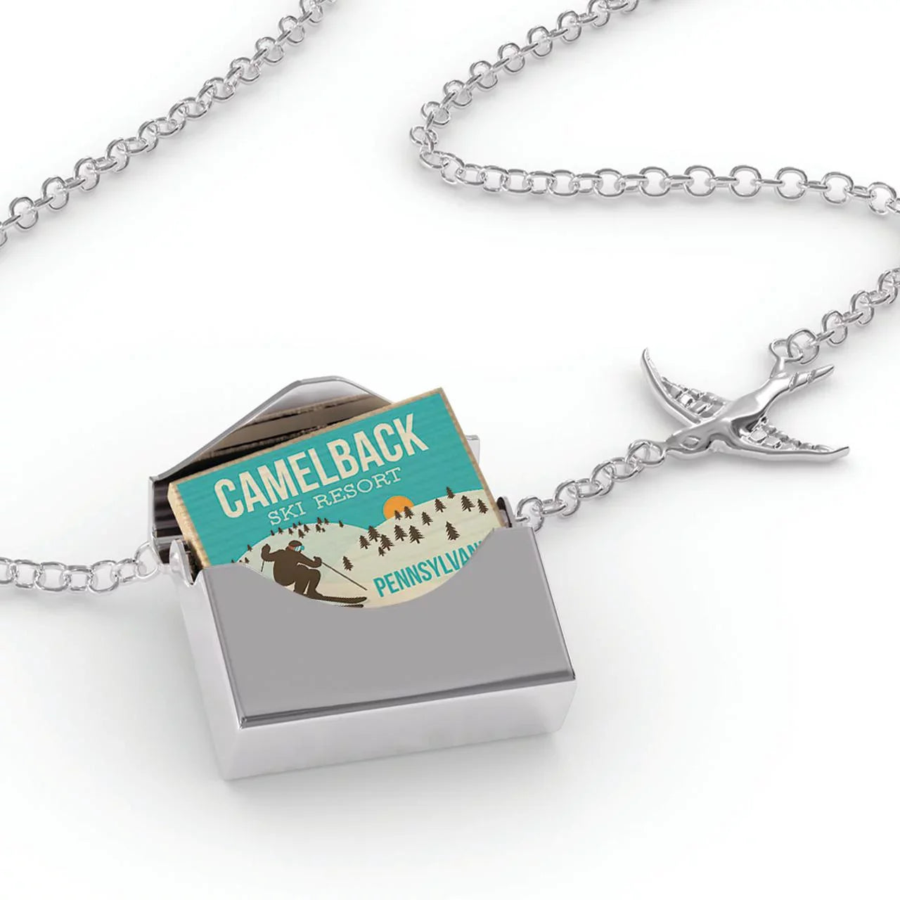 Locket Necklace Camelback Ski Resort - Pennsylvania Ski Resort in a silver Envelope Neonblond