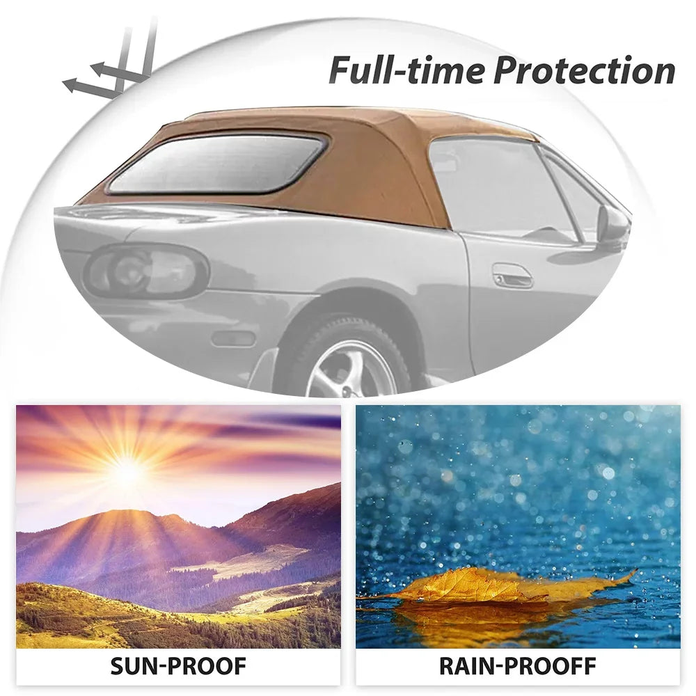 Kojem Convertible Soft Top for 1990-2005 Mazda Miata with Heated Glass Window Sailcloth Vinyl Tan