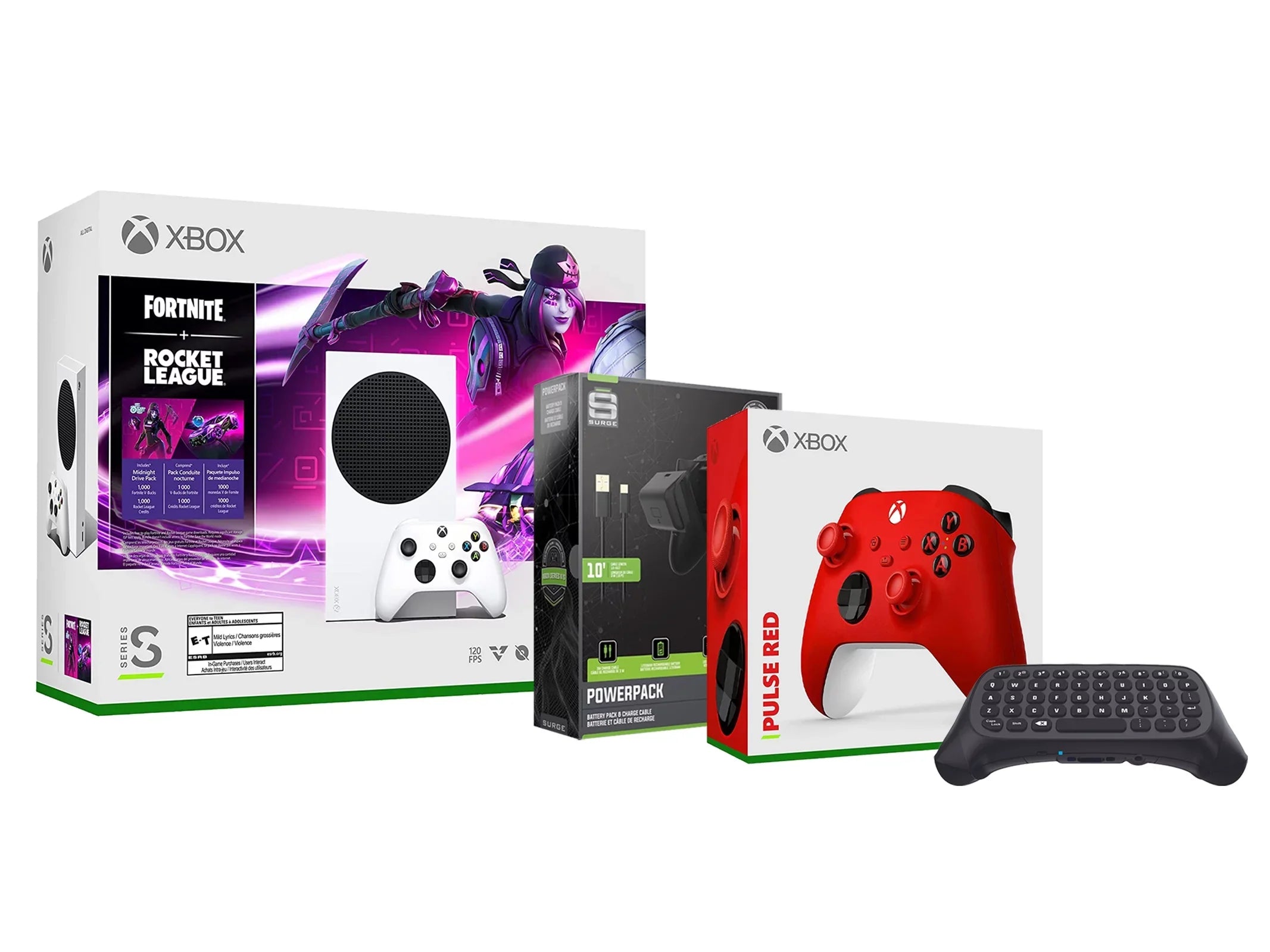 Microsoft Xbox Series S Console Fortnite Rocket League with Extra Pulse Red Controller, Charge Cable/Battery and Wireless Controller Keypad