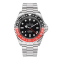 Oceaneva™ Men's GMT Deep Marine Explorer 1250M Pro Diver Watch Red and Black- Quartz, Swiss Movement Stainless Steel Bracelet