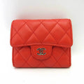 Pre-Owned Chanel Wallet Small Orange Red Series Silver Metal Fittings Mini Trifold Matelasse Women's Lambskin CHANEL (Good)