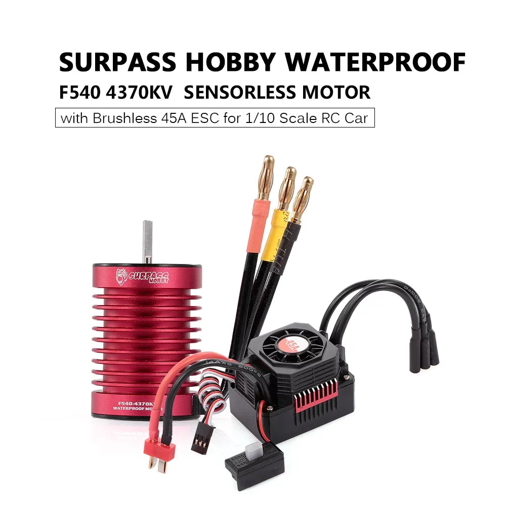 Eccomum SURPASS HOBBY F540 4370KV Brushless Motor Waterproof 45A ESC with BEC for 1/10 RC Car Truck