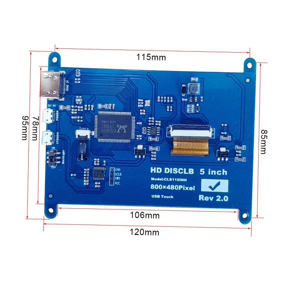 Arealer 5 InchCapacitive Touchscreen Display 800*480 Resolution Small Portablewith USBInterface Suitable with Raspberry Pi Tool