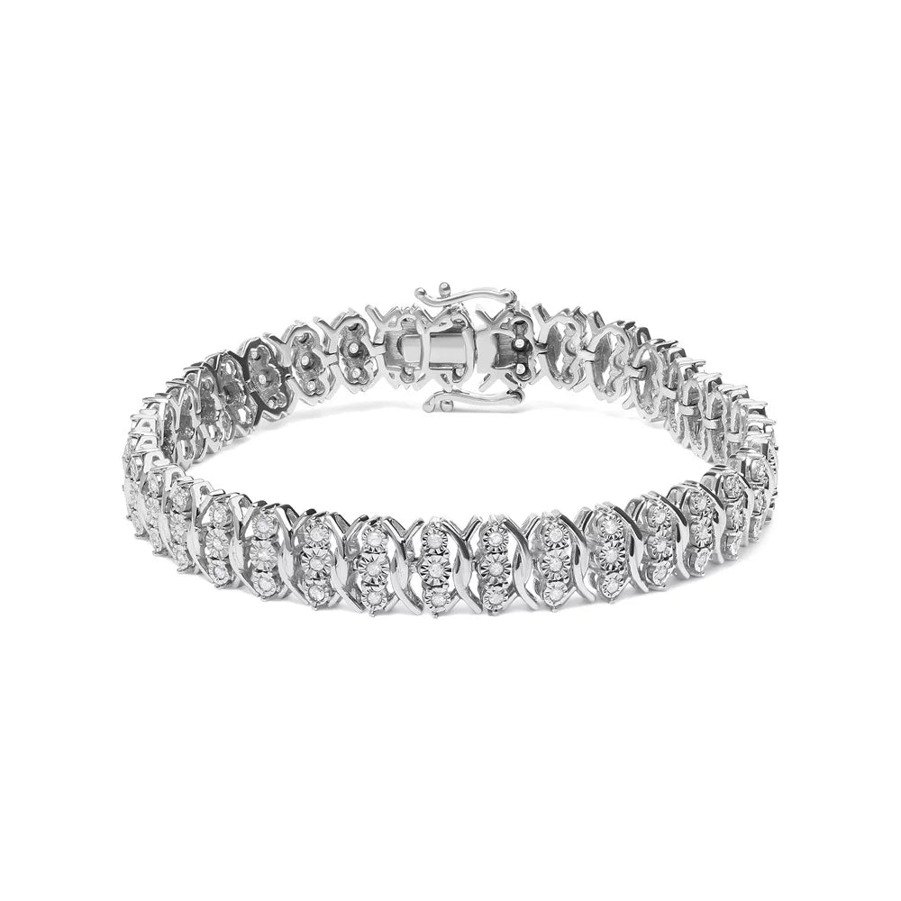Haus of Brilliance .925 Sterling Silver 1.0 Cttw Womens Miracle Set Round cut Box Clasp Diamond 3 Row Wave Link Bracelet (I-J Color, I2-I3 Clarity) - 7.25" Inches