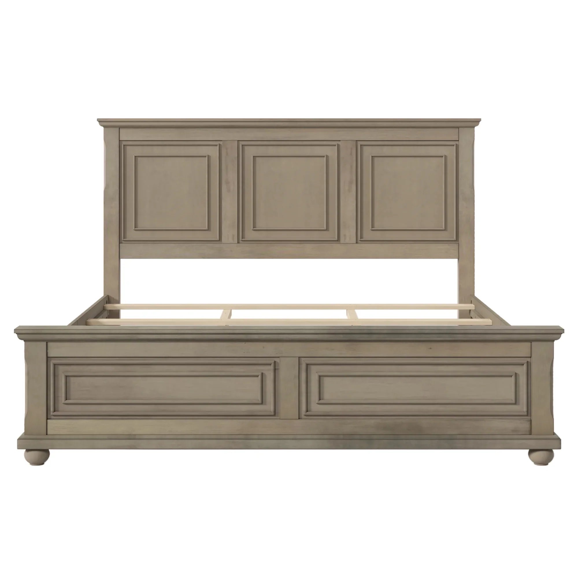 Elegant Stone-Toned Town & Country Pinewood Mansion King Bed with Classic Style