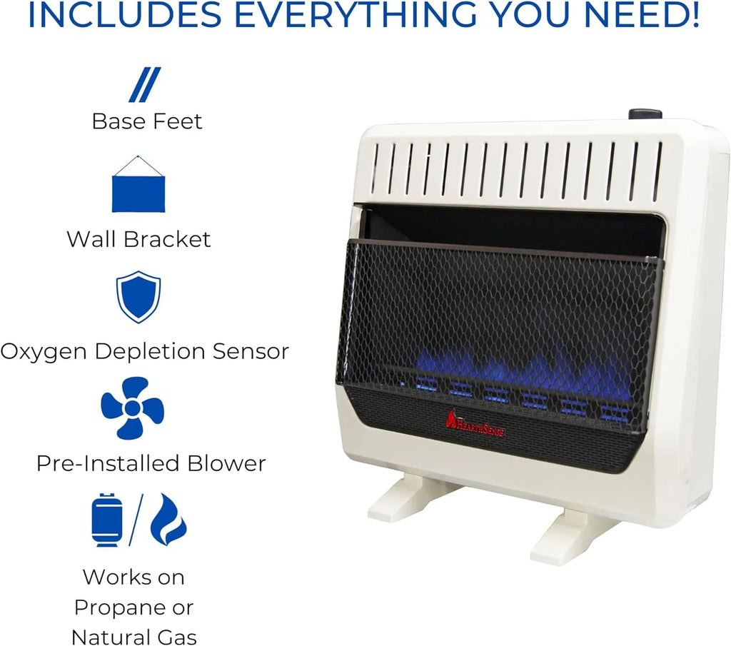 Hearth Sense Dual Fuel Vent less Blue Flame Heater with Base and Blower 30,000 BTU, T-Stat Control Model# BF30T-BB
