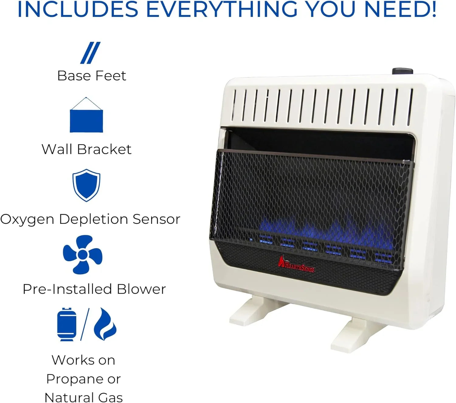 Hearth Sense Dual Fuel Vent less Blue Flame Heater with Base and Blower 30,000 BTU, T-Stat Control Model# BF30T-BB