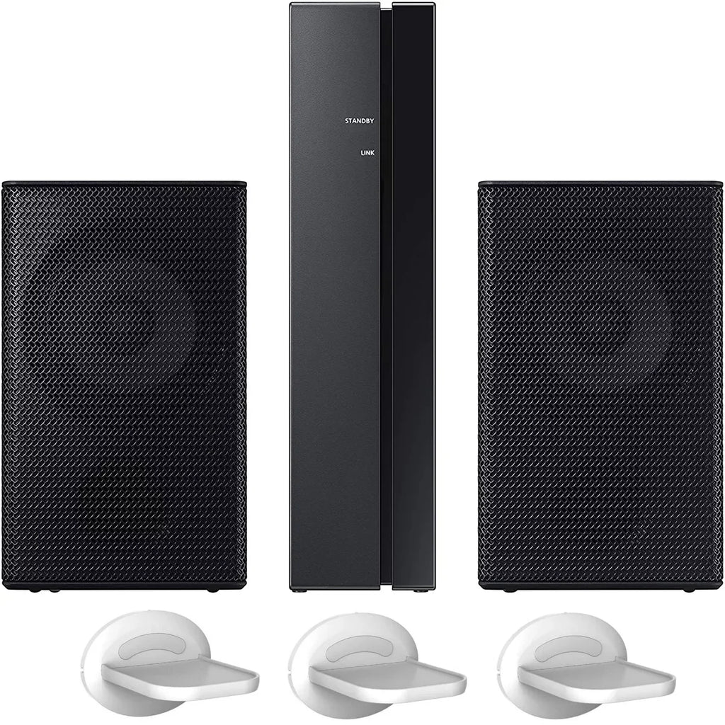 Samsung SWA-9100S Wireless Rear Speaker Kit 2.0ch SWA-9100S/ZA for Soundbar Surround Sound Home Theater Expansion Bundle with Deco Gear Pack of 3 Wall Mount Shelf Stands