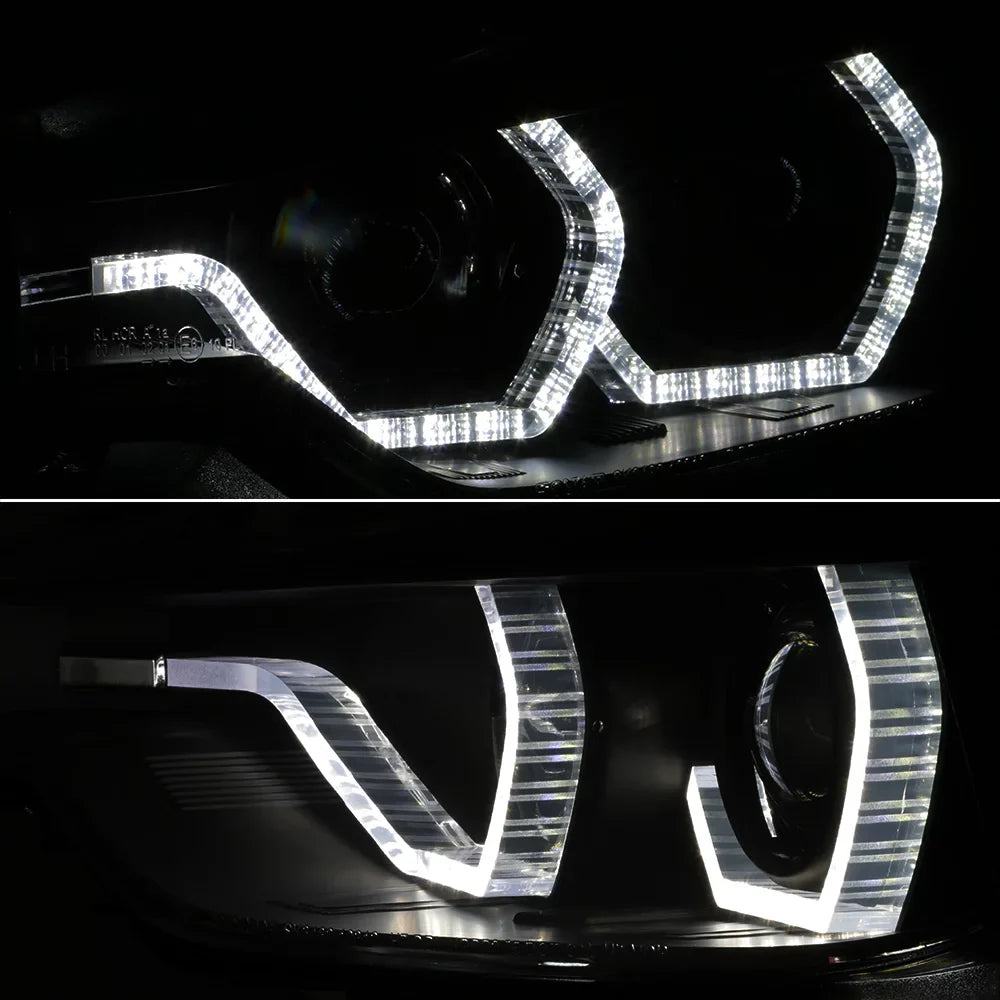 AKKON - For BMW F30 3-Series 4 Doors Sedan Black Smoked Factory Halogen Type Dual U-Halo Ring LED Projector Headlights