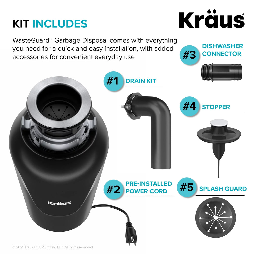 Kraus Standard PRO 23-inch 16 Gauge Undermount Single Bowl Stainless Steel Kitchen Sink with Waste Guard Continuous Feed Garbage Disposal
