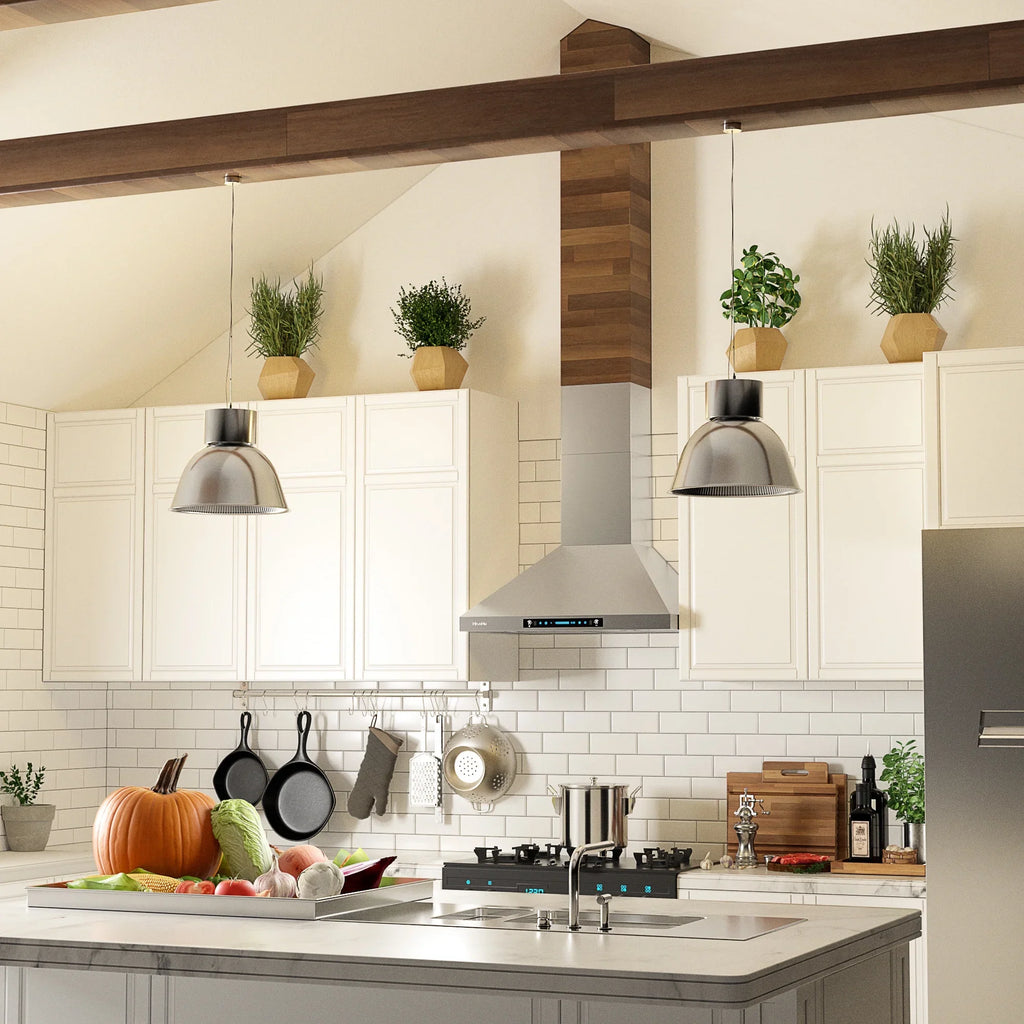 HisoHu Wall Mount Kitchen Hood Range Hoods with Ducted/Ductless Convertible Duct, 36 Inch 780 CFM Stainless Steel Vent Hood, 4 Speed Gesture Sensing Exhaust Hood with Dimmable LED lights(A02-36")