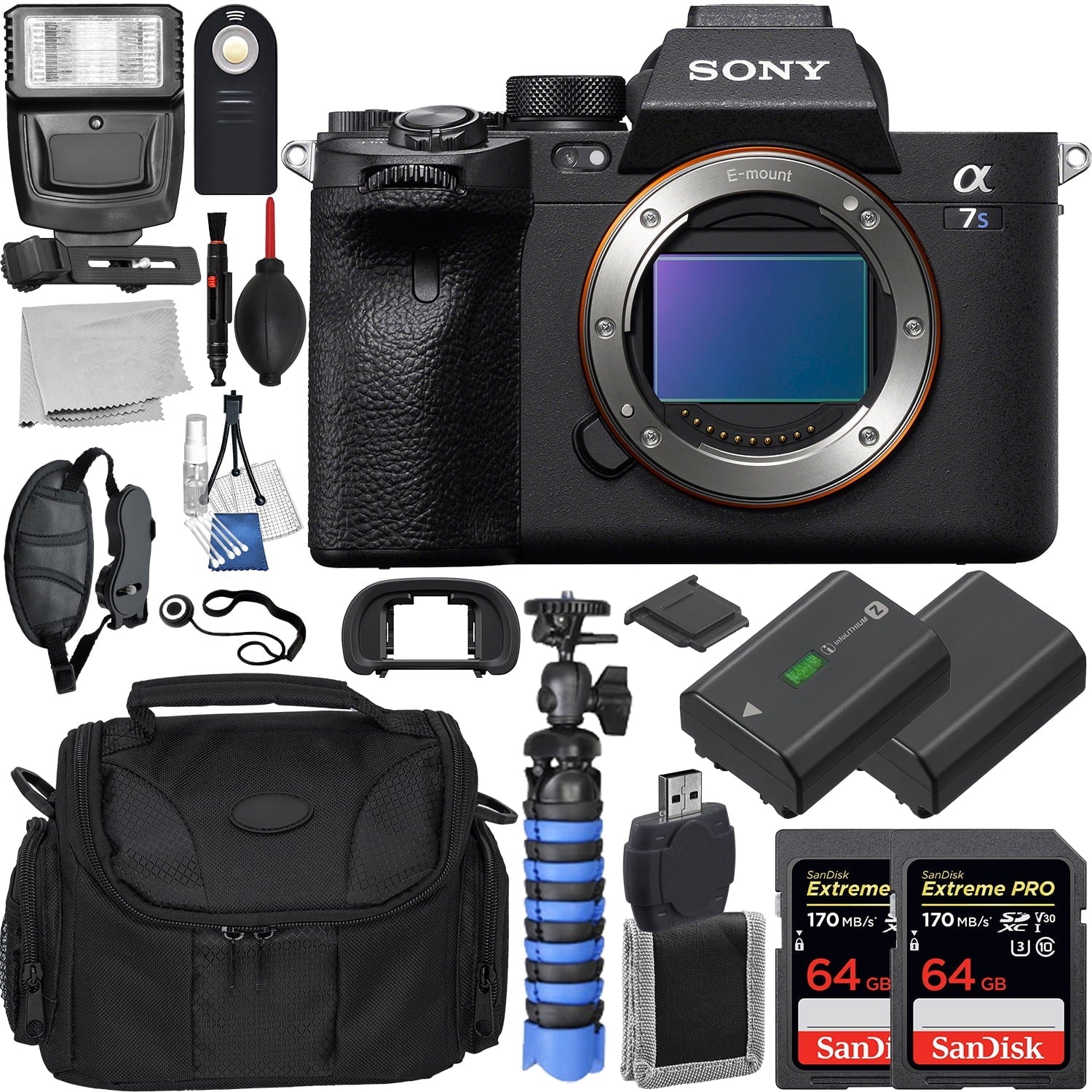 Sony Alpha a7S III Mirrorless Digital Camera (Body Only) with Loaded Accessory Bundle - Includes: 2x SanDisk Extreme PRO 64GB Memory Cards, Replacement Battery, Water Impervious Gadget Bag & More