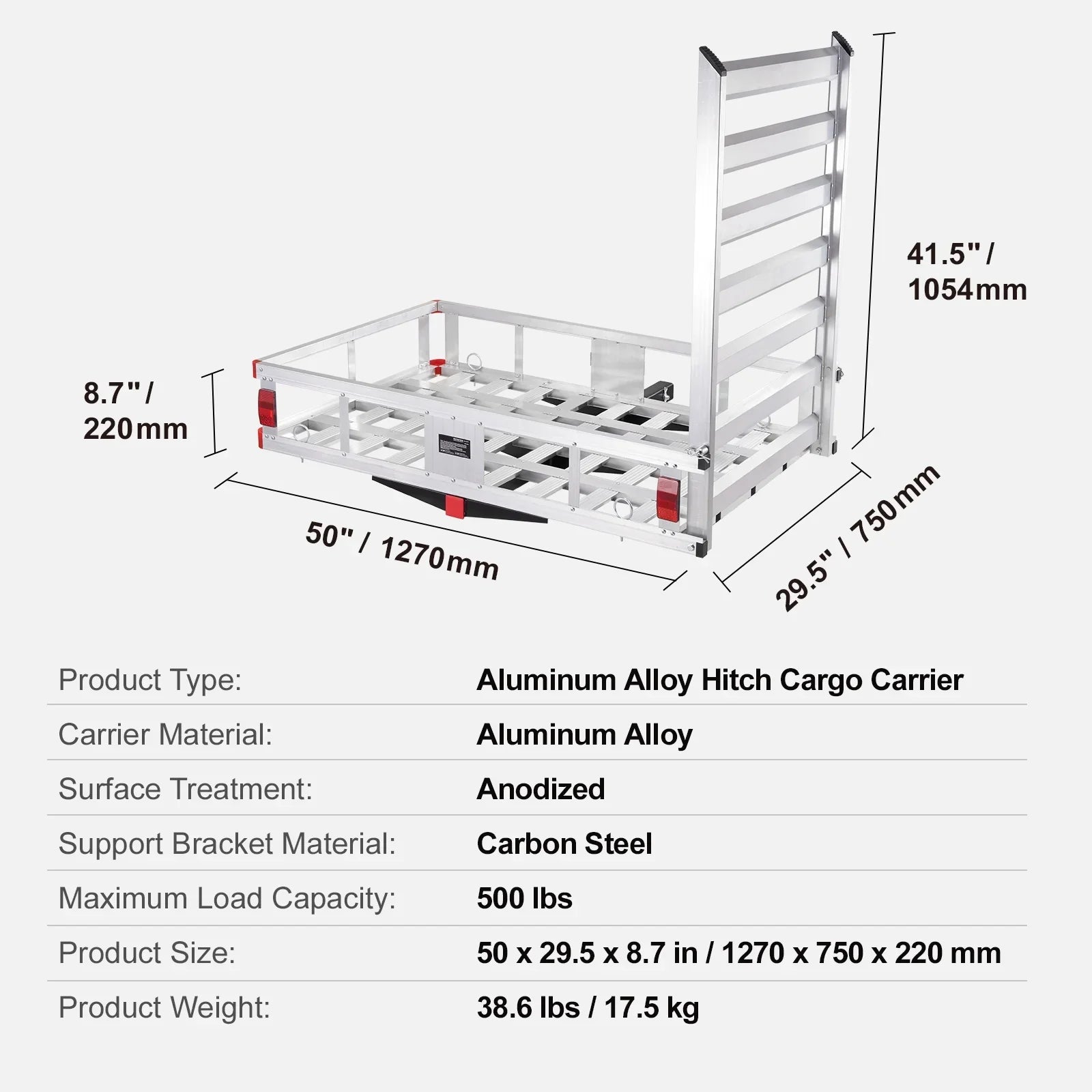 SKYSHALO Hitch Mount Cargo Carrier 47x28x6 in 500lb and Folding Ramp Fits 2" Receiver