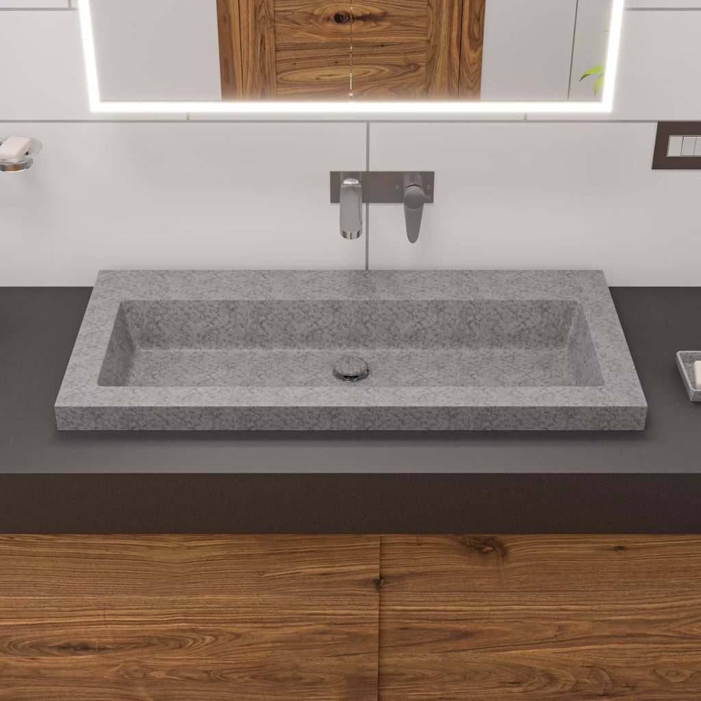 ALFI brand ABCO40TR 40" Solid Concrete Gray Matte Trough Sink for the Bathroom