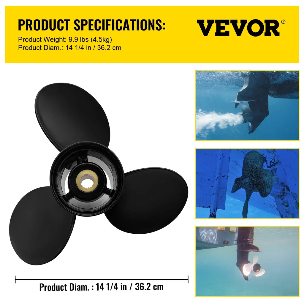 VEVOR Outboard Propeller, 3-Blade 14 1/4 x 21" Craft Propeller, Replace for OEM 3817469, Matching SX Sterndrives Outboard Volvo Penta Engine, Right-handed Aluminium Propeller & 19 Spline Teeth