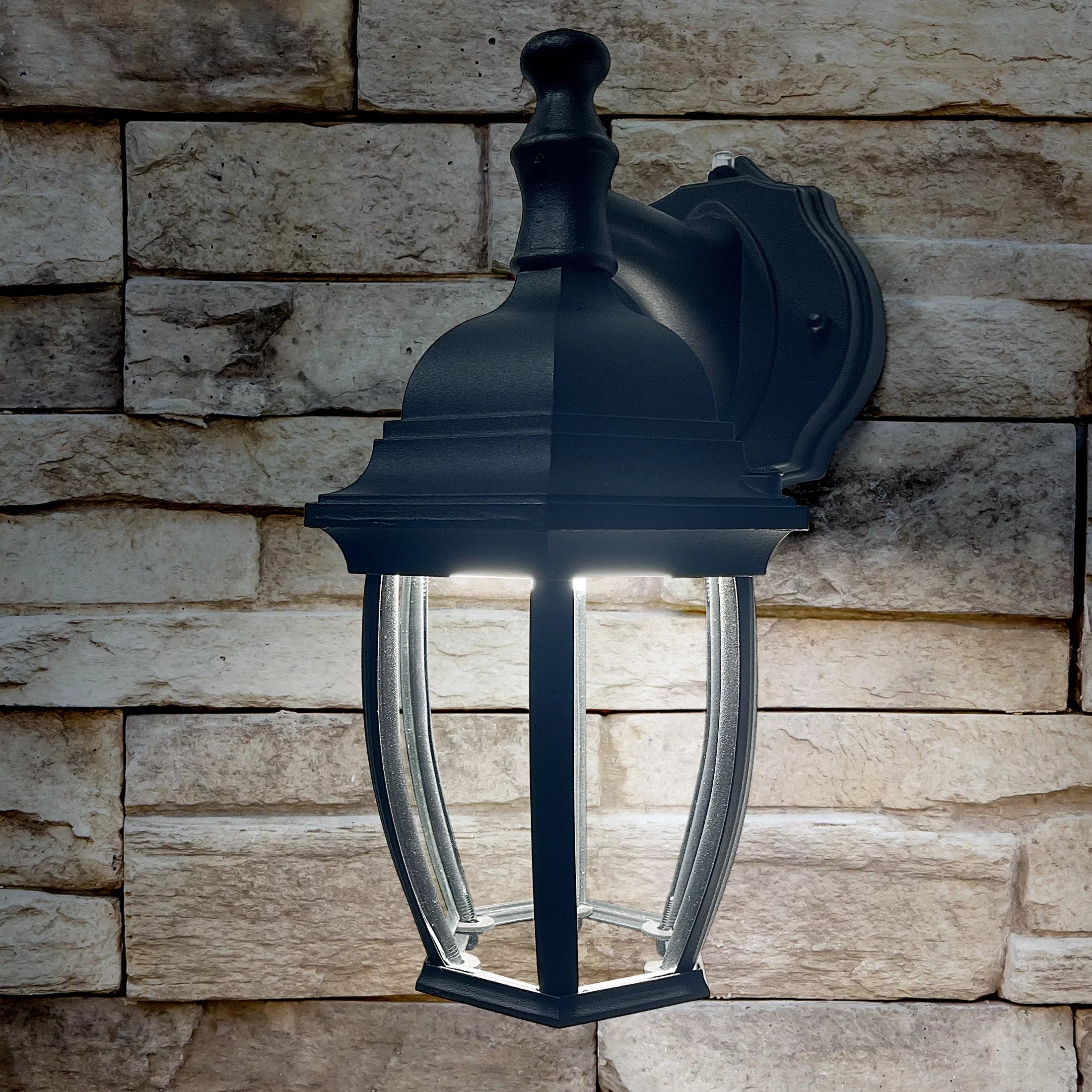 Maxxima LED Outdoor Wall Light - Black Coach Light Fixture with Clear Glass, Photocell Sensor, 830 Lumens, 3 CCT 3000K/4000K/5000K, Dusk to Dawn Lighting for Porch, Garage, and Front Door
