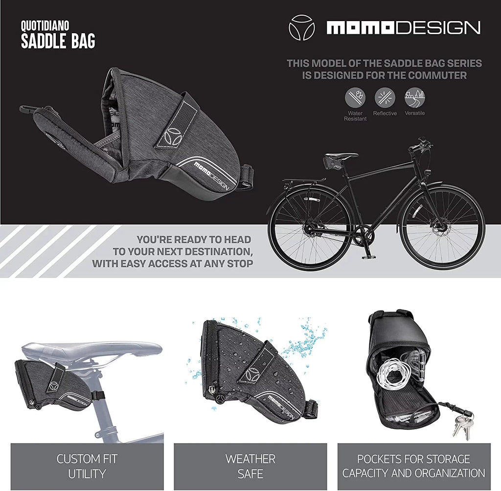 MOMODESIGN Bike Saddle Bag Climate Safe Perfect for Storage Led Tail Light & Reflective Design Capacity of 1.2 L