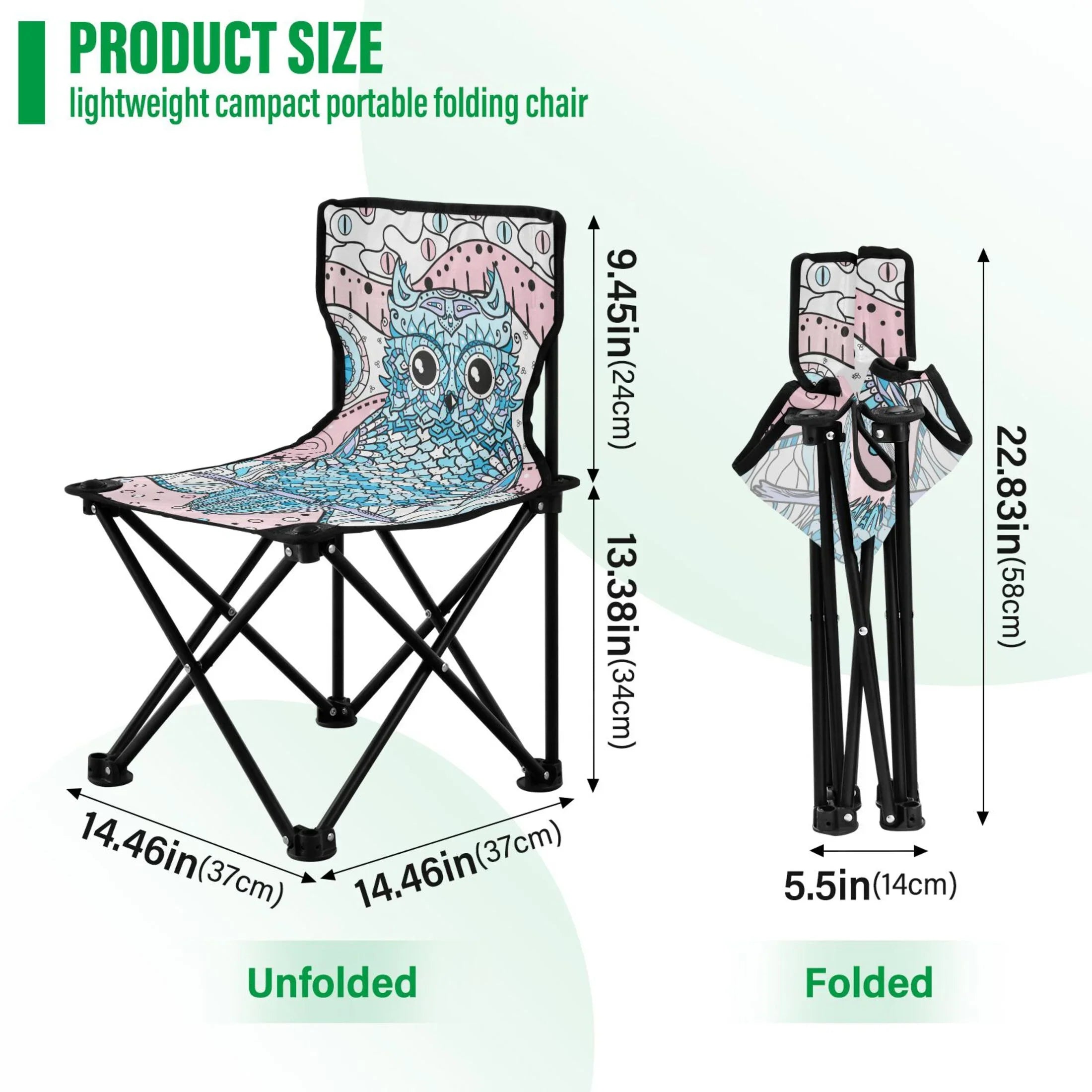 Mandala Abstract Owl Portable Camping Chair Small for Kids Outdoor Folding Beach Chair Fishing Chair Lawn Chair with Carry Bag