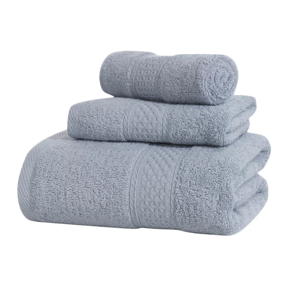 3 Pcs/set Home Hotel Cotton Towel Hands Face Body Water Sweat Absorption Cleaning Drying Towel, Medium Grey